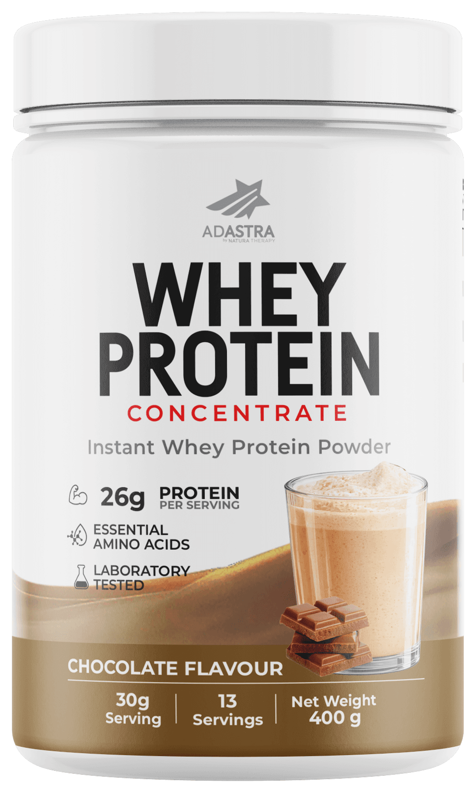 100% WHEY Protein 400 g — proteinë hirre për muskuj dhe rikuperim — Çokollatë – 100% | NaturaTherapy – suplemente ushqimore natyrale